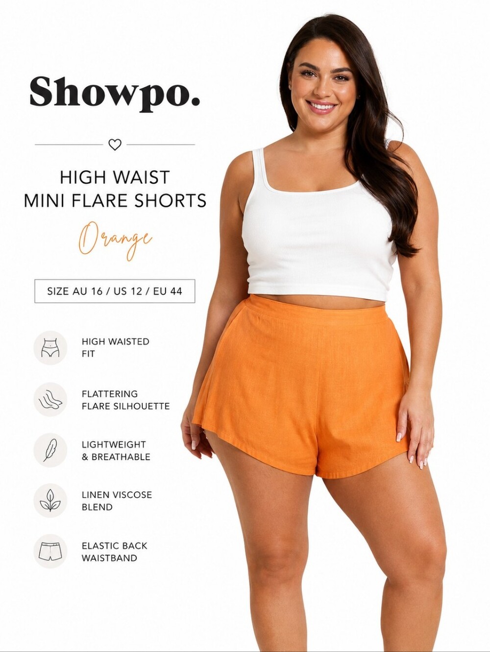 Showpo High Waist Linen Blend Mini Flare Shorts – Orange Size 12
